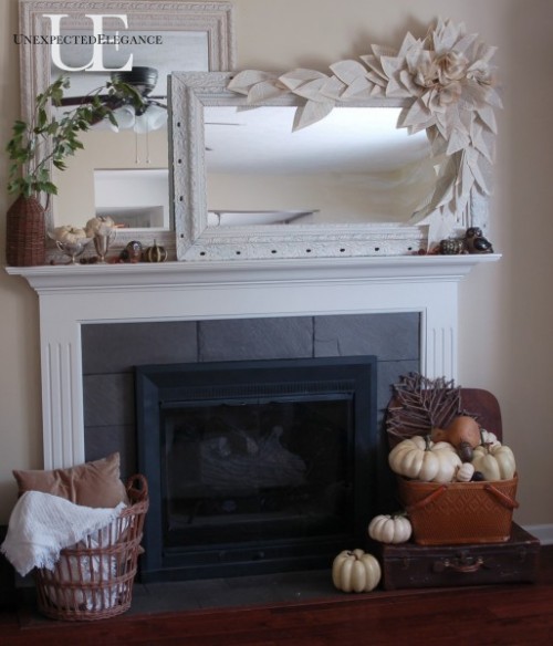 Fall is right around the corner!  Are you dreaming of cooler weather yet?  Check out this easy Fall Mantel Makeover, complete with a FREE paper flower garland. 