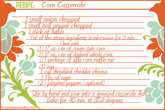 Corn Casserole Recipe Card