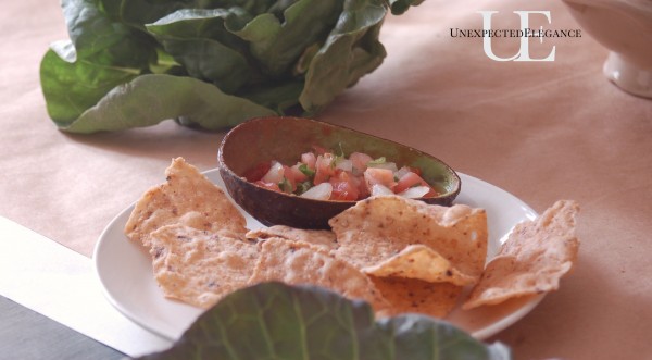 Avocado used as a personal salsa holder from Unexpected Elegance