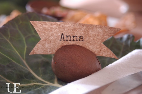Simple place card holder from avocado seed at Unexpected Elegance