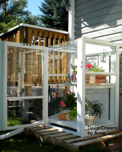 Baby Greenhouse built from 3 storm windows