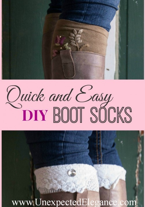 Quick and Easy Boot Socks. Great For Gift Giving--NO SEW and find out how to add easy, changeable embellishments!