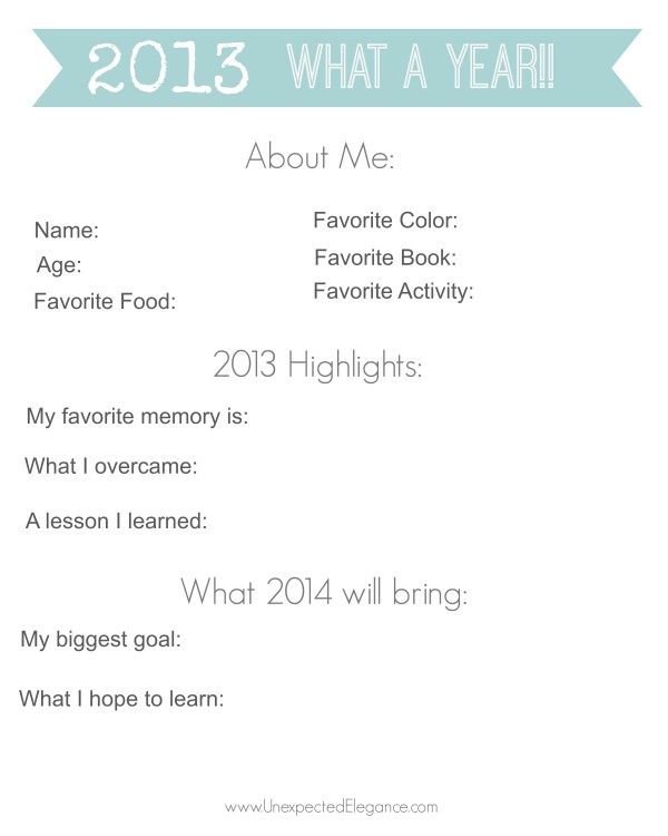 2013 in Review Printable
