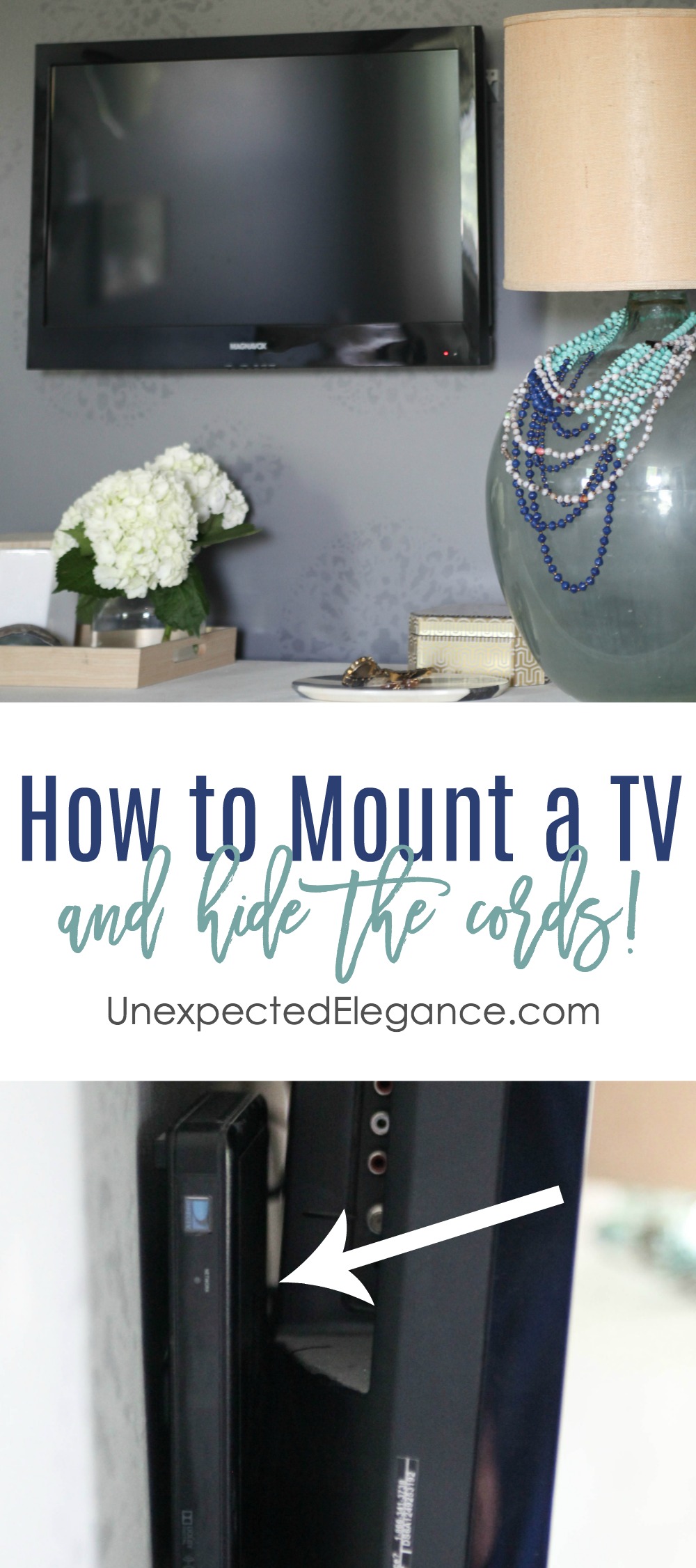 Find an easy solution for how to mount a tv and hide the cords! A few simple steps will make the entire area look much more appealing! Also, hide the cable box for less than $1!!