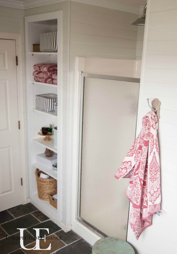 KM Decor: DIY: Organizing Open Shelving in a Bathroom