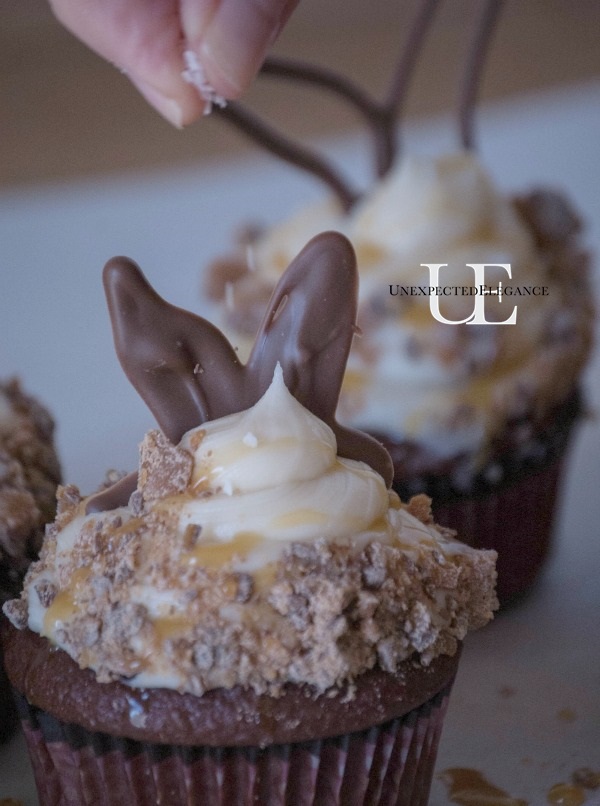 Salted Milky Way Cupcakes with Chocolate Bunny Ears #EatMoreBites #cBias