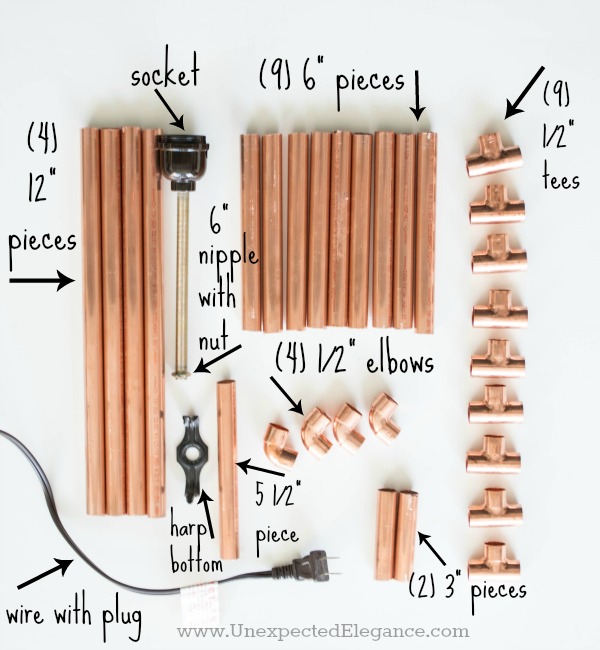 Supplies for DIY Copper Table Lamp