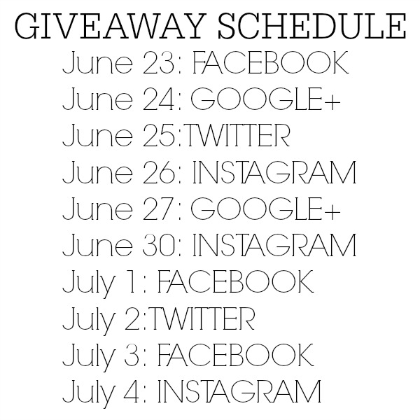 GIVEAWAY SCHEDULE