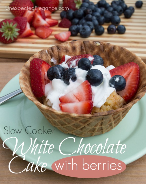 Slow Cooker White Chocolate Cake with Berries