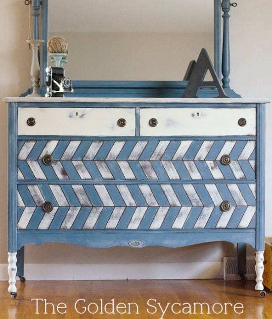 styled blue herringbone dresser
