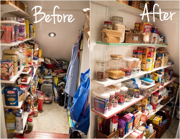 Before and After of Organized Pantry