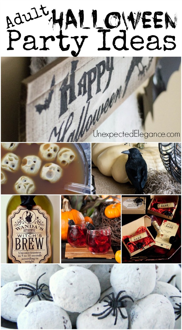 Get some great ideas for an Adult theme Halloween Party!!  From decor to halloween food...