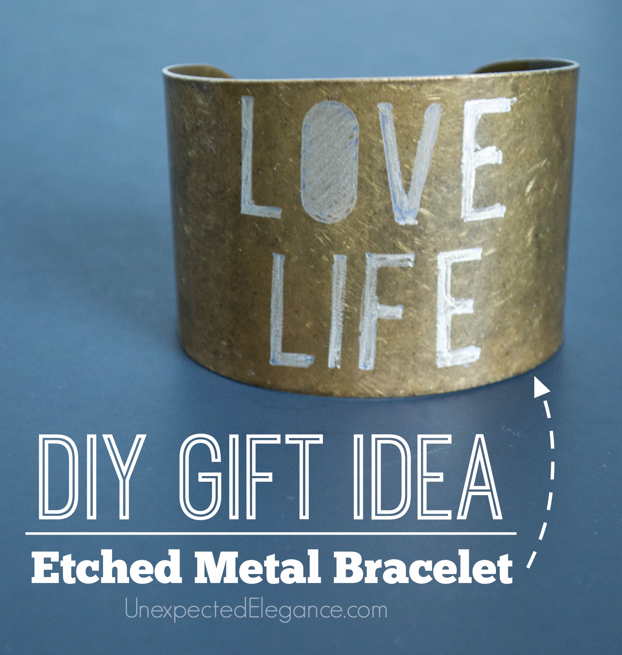 Need a great handmade and inexpensive gift idea? Check out this 10 Minute DIY Engraved Metal Bracelet tutorial. Great for a personalized gift.