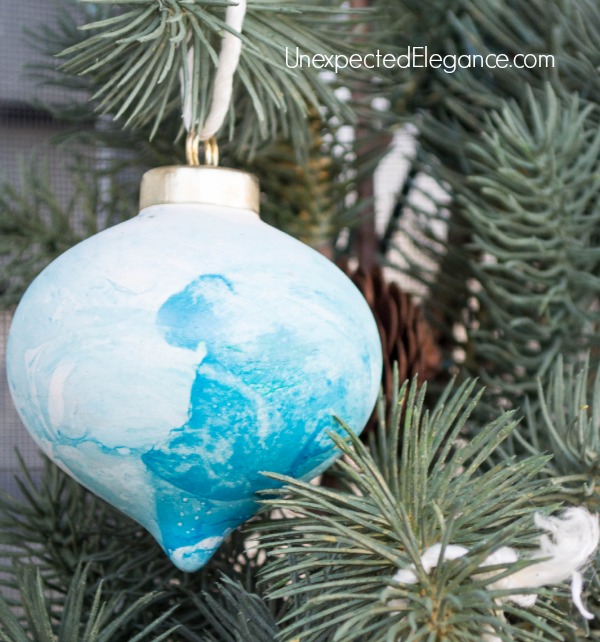 DIY Watercolor Ornaments Using Nail Polish.  These take a minute to make and is a lot of fun for the kids!