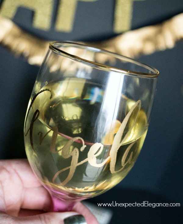 Get a quick tutorial for some fun New Year's Eve glasses. These personalized glasses can be given out as a favor or remove the names after the party and reuse!