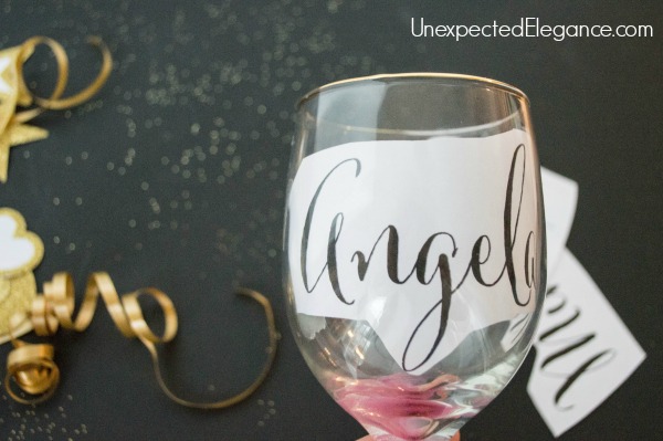 Get a quick tutorial for some fun New Year's Eve glasses. These personalized glasses can be given out as a favor or remove the names after the party and reuse!