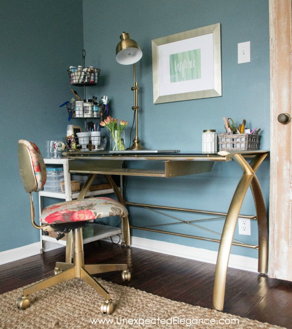 A thrift store find can sometimes be the best solution to a problem!  See how this desk transformation completed the space.