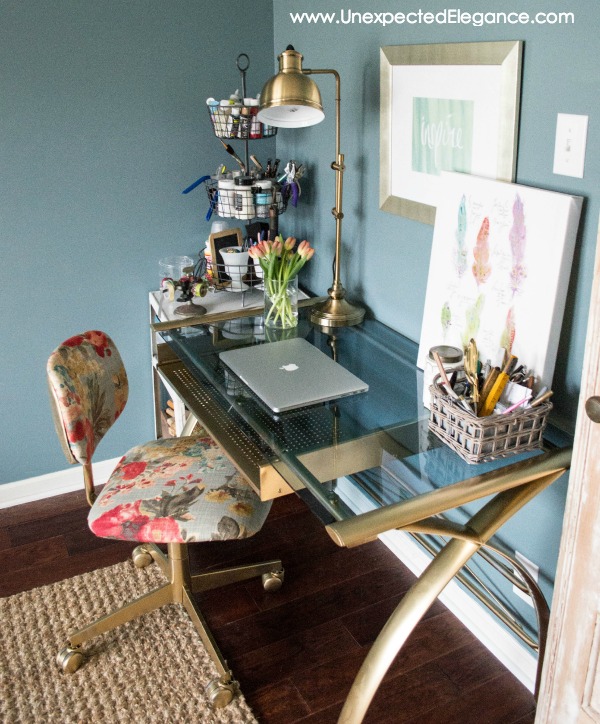A thrift store find can sometimes be the best solution to a problem!  See how this desk transformation completed the space.