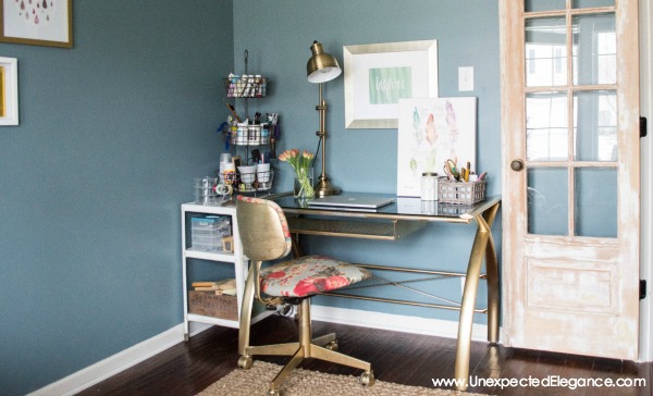 A thrift store find can sometimes be the best solution to a problem!  See how this desk transformation completed the space.