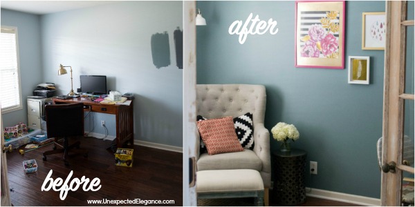 Check out this beautiful budget friendly office makeover!  Get a breakdown of the the expenses and ways you can to save money on your office makeover.