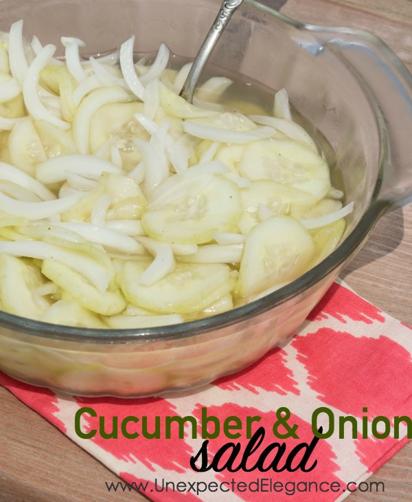 This delicious recipe for cucumber and onion salad is a perfect summertime side dish!! It's a little tart and full of flavor.