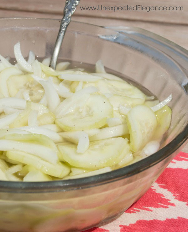 This delicious recipe for cucumber and onion salad is a perfect summertime side dish!! It's a little tart and full of flavor.