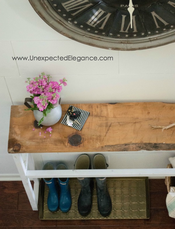 Check out this awesome DIY entry table!!  It's the perfect size for a tight space.