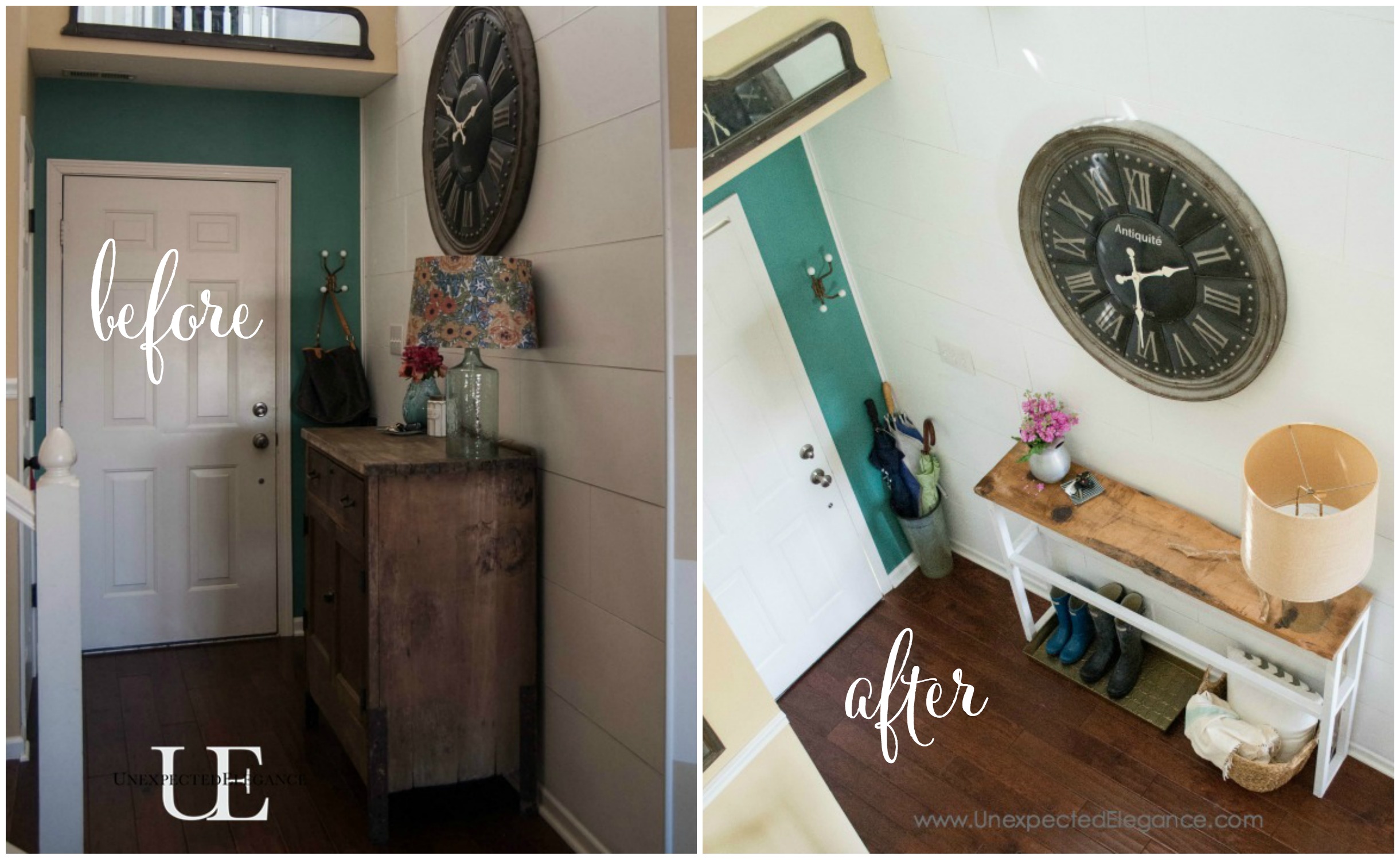 Check out this awesome DIY entry table!!  It's the perfect size for a tight space.