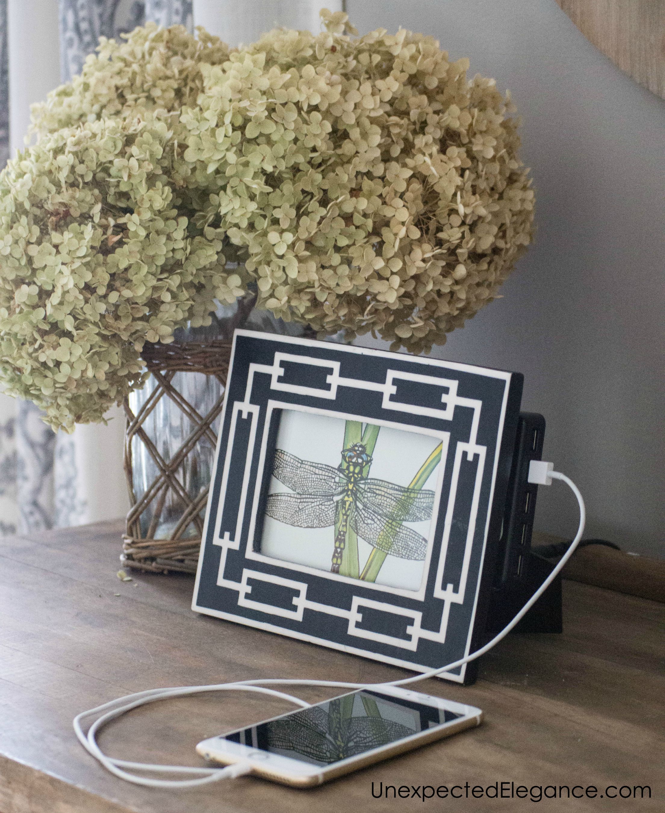 Are you tired of the mess of cords? Here's an EASY and quick DIY charging station that's not only functional but pretty too!