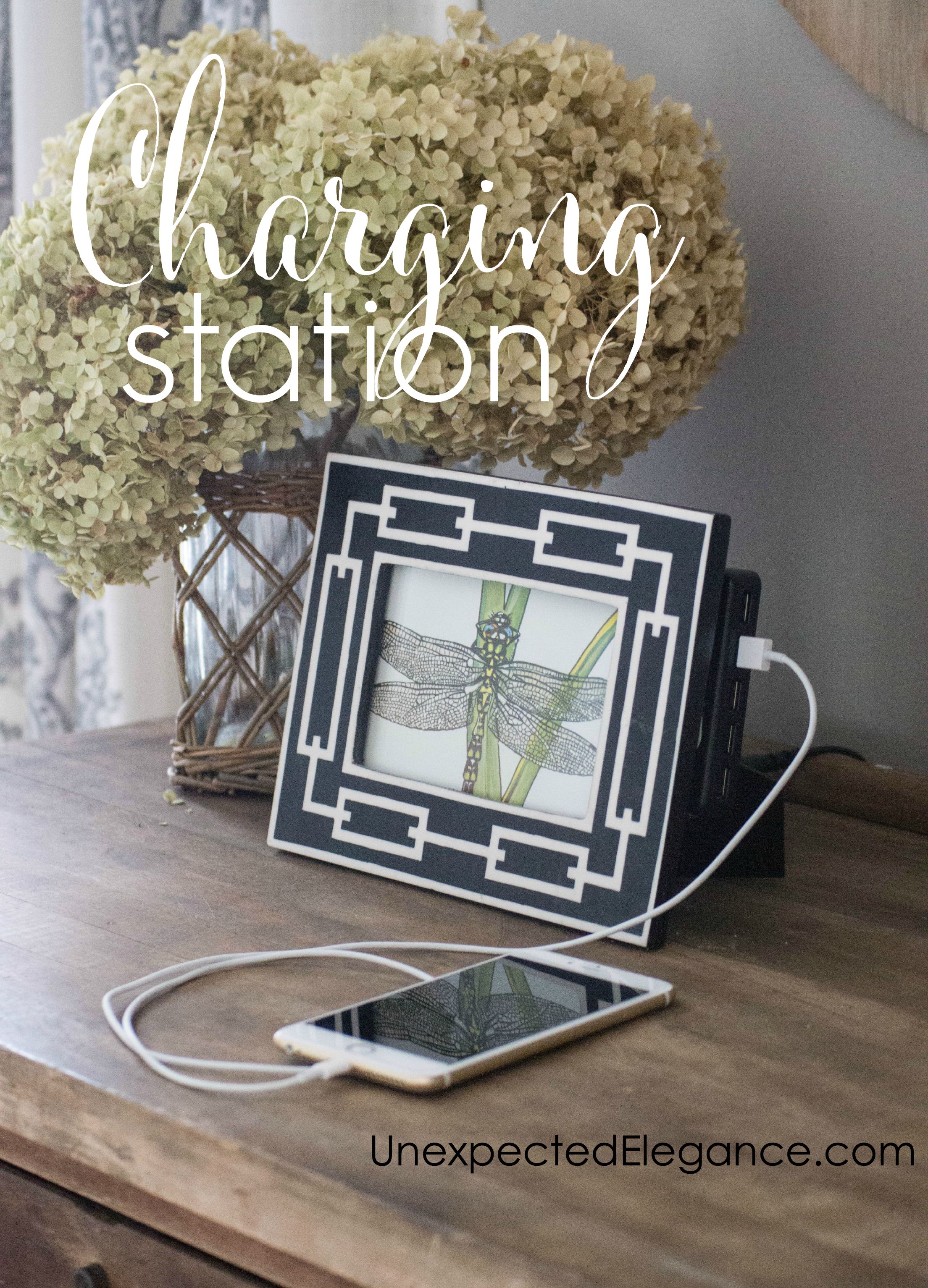 Are you tired of the mess of cords? Here's an EASY and quick DIY charging station that's not only functional but pretty too!