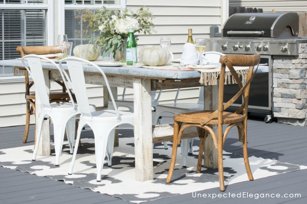 Check out a great DIY zinc outdoor table with links to help you make your own. The zinc ages perfectly outside and leaves a beautiful patina.