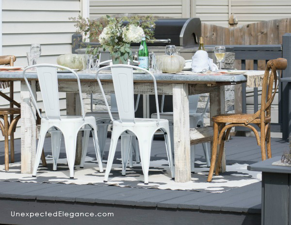 Check out a great DIY zinc outdoor table with links to help you make your own. The zinc ages perfectly outside and leaves a beautiful patina.