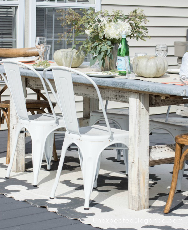 Check out a great DIY zinc outdoor table with links to help you make your own. The zinc ages perfectly outside and leaves a beautiful patina.