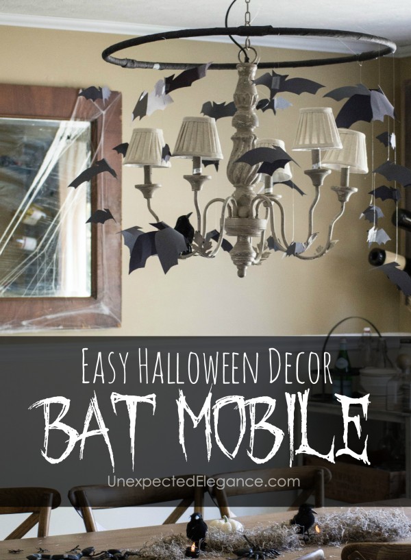 Looking for some easy Halloween decorations that are quick to put together? Check out this simple and inexpensive "bat mobile". It will give any room a creep-factor!