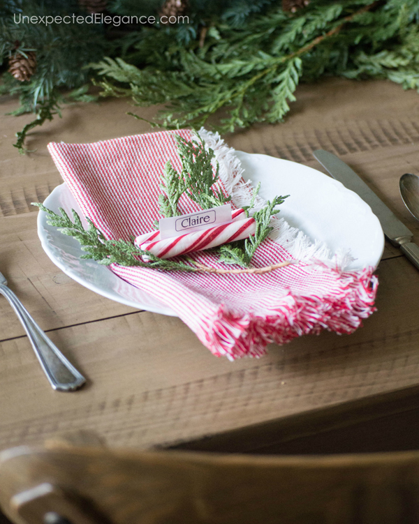 Super easy and quick place cards...a great diy idea to add a personal touch to your Christmas table!