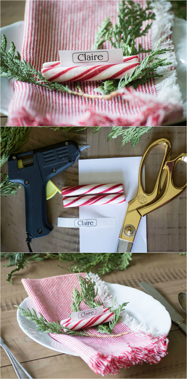 Super easy and quick place cards...a great diy idea to add a personal touch to your Christmas table!