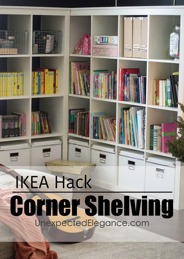 Do you have a corner of a room that needs some storage? Check out this EASY corner cabinet IKEA hack, to turn inexpensive shelving into a corner storage unit.