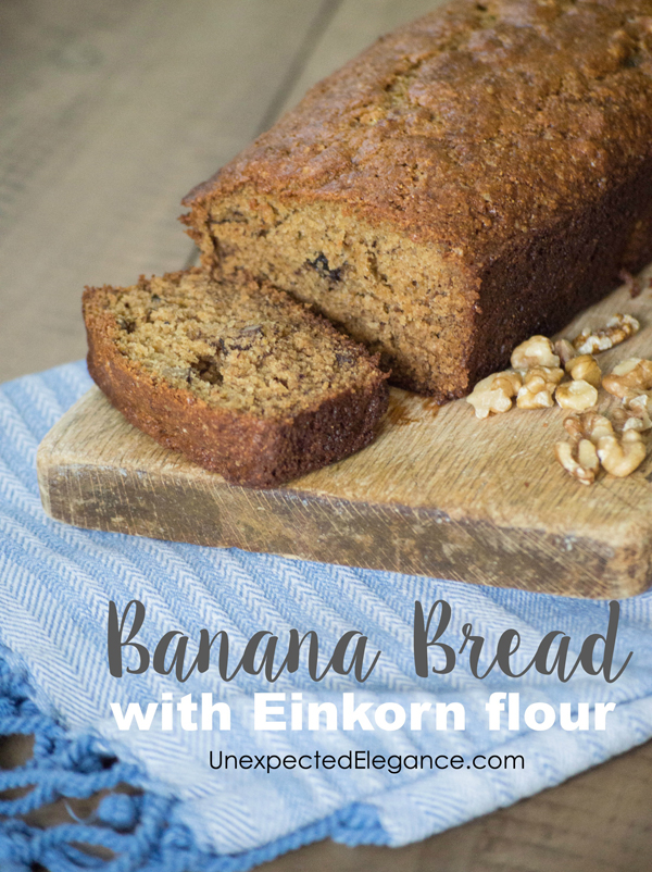 Get this delicious and EASY recipe for Banana bread with Einkorn flour. It tastes amazing and is a wonderful flour substitute!