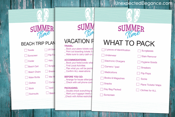 If you are traveling this summer, be sure to get these FREE summer travel printables.  They will help you remember everything and keep you sane!
