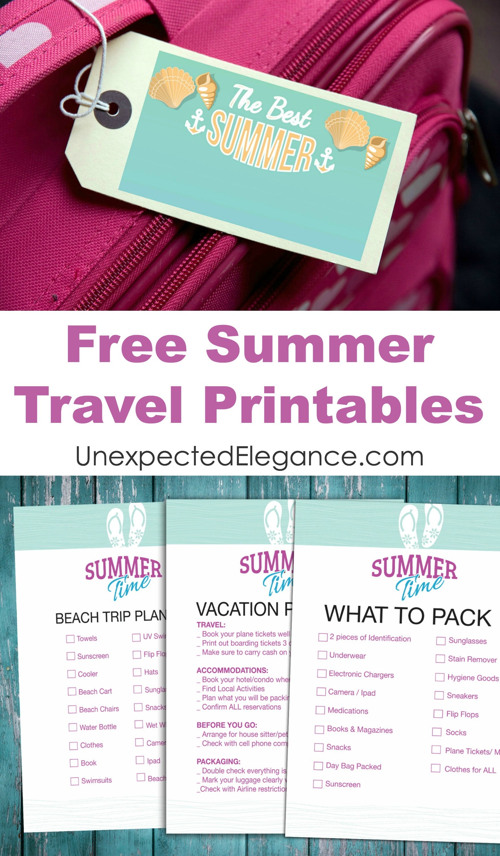 If you are traveling this summer, be sure to get these FREE summer travel printables.  They will help you remember everything and keep you sane!
