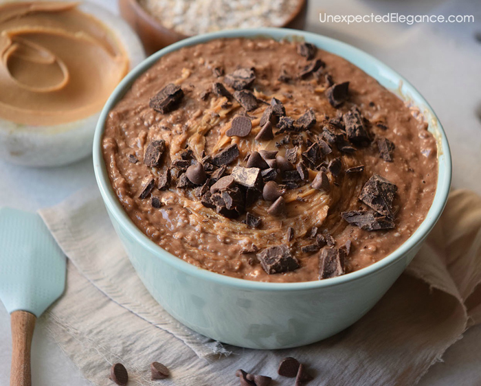 Peanut butter and chocolate oatmeal for breakfast...yum.