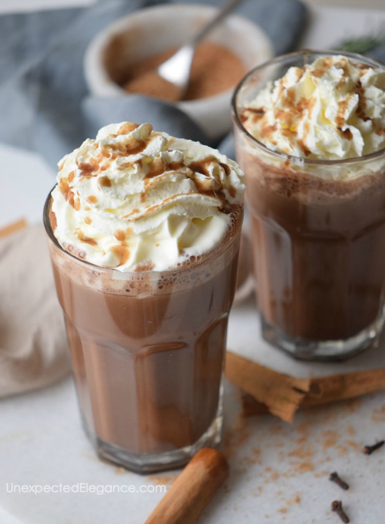 This recipe for salted caramel hot chocolate is so delicious!! It's a cozy drink on a cold day and tastes like Starbucks...without the high price tag!