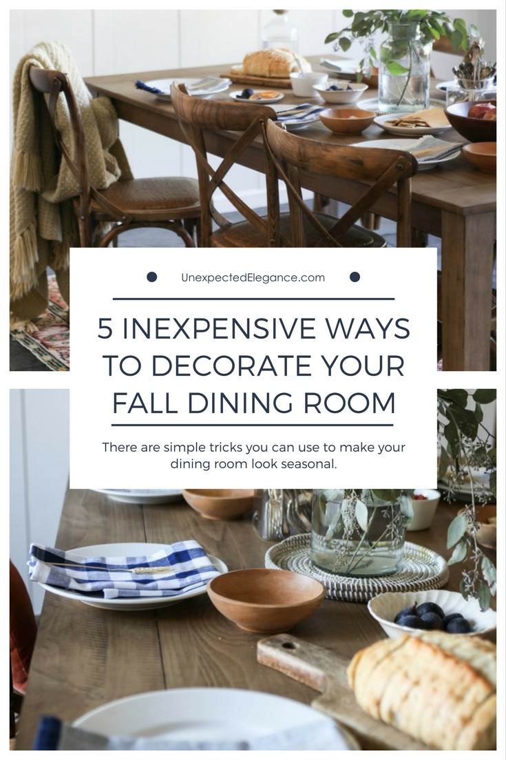 Chances are you'll be hosting a number of dinners throughout the fall season. Here are some inexpensive ways to decorate your fall dining room.