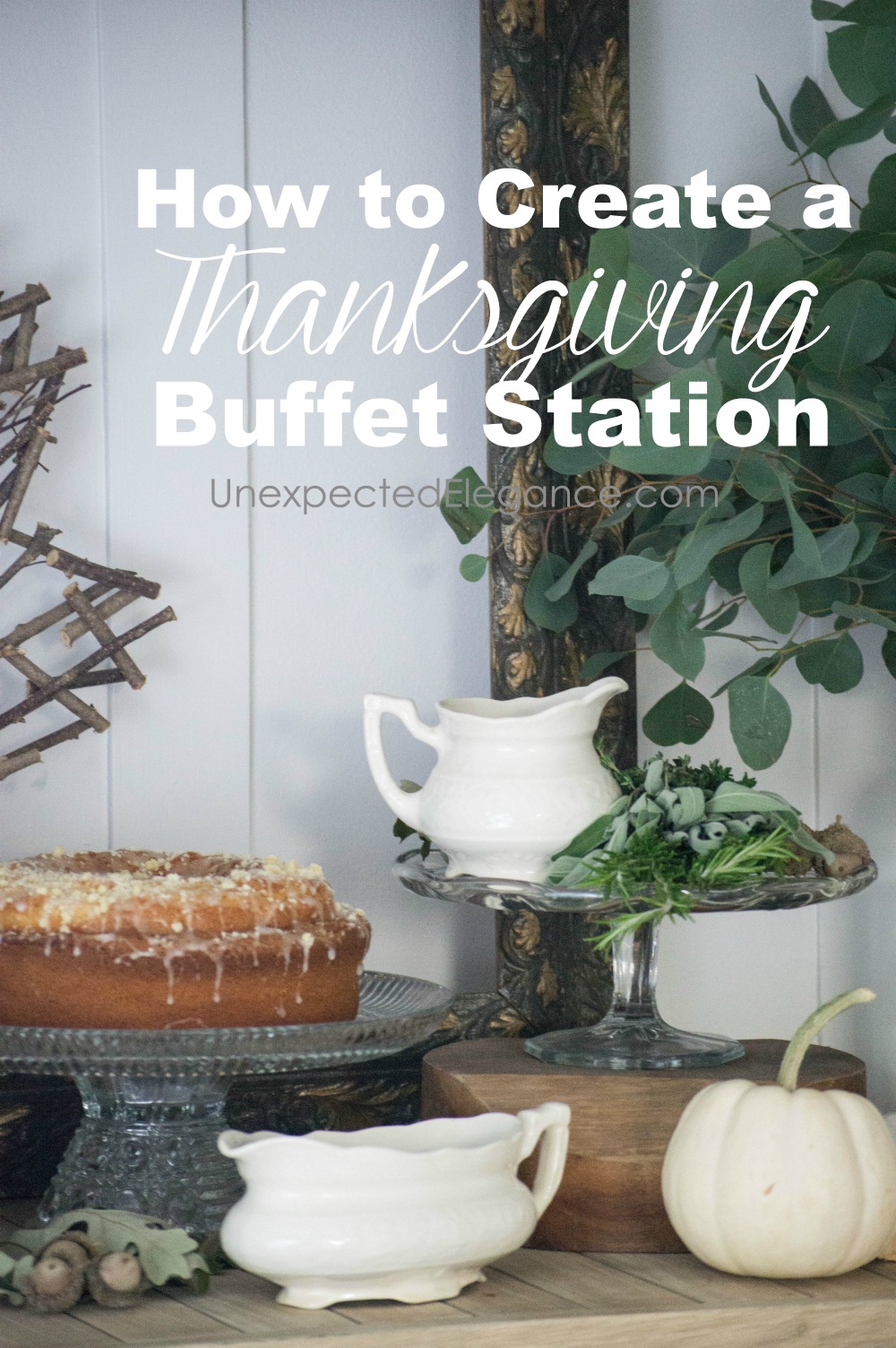 We all know the food is the star of the show at Thanksgiving. See how to create a beautiful Thanksgiving buffet station without spending any money.