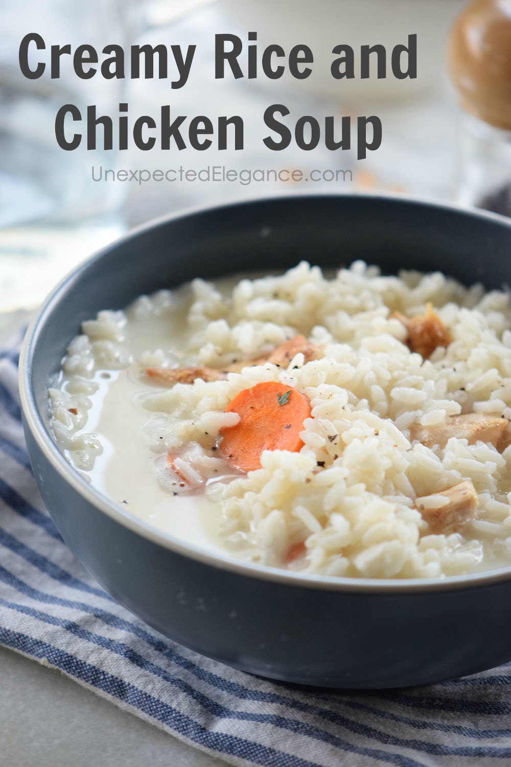 Need a warm meal tonight that tastes great? Give this creamy rice and chicken soup a try! Add a salad and you have a complete meal!