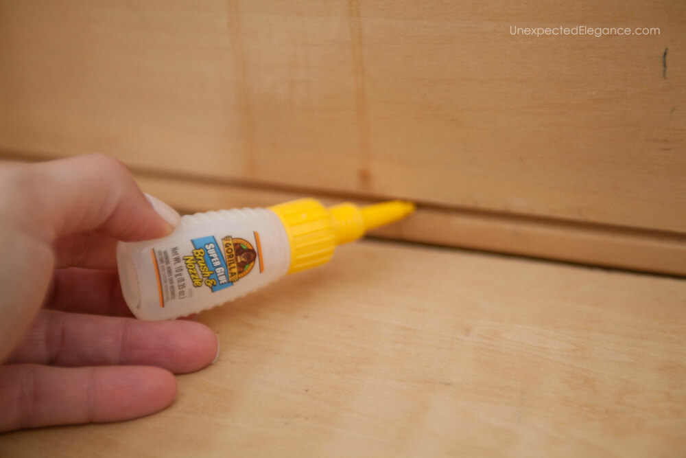 Gorilla Super Glue makes fixing a broken drawer simple!