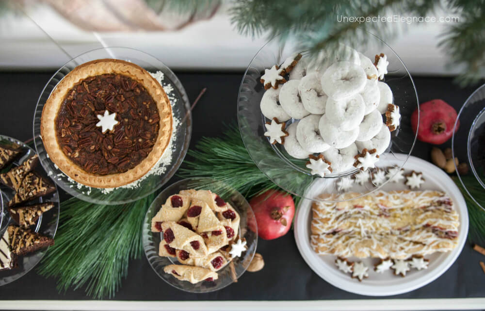 Get a quick and easy tutorial for making a holiday dessert bar with DIY coordinated cake stands you can make in minutes! #DIY #dessertbar #cakestand