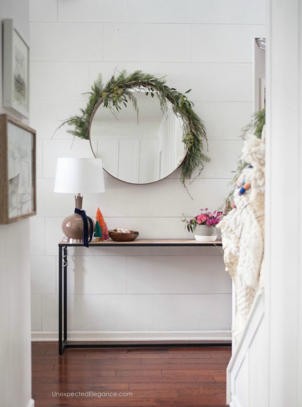 Get a few ways to deck the hallway this holiday season. Find out where to get items and how to put it all together! #holidaydecor #christmasdecor