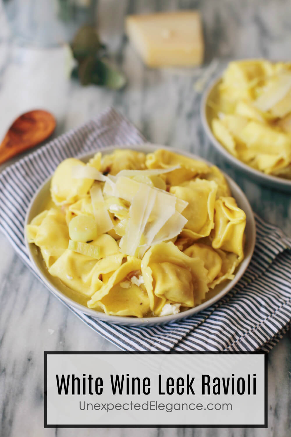 This super easy and quick White Wine Leek Ravioli dish is perfect for weeknight dinner when you have a million things going on. No one will know how simple is to whip up!