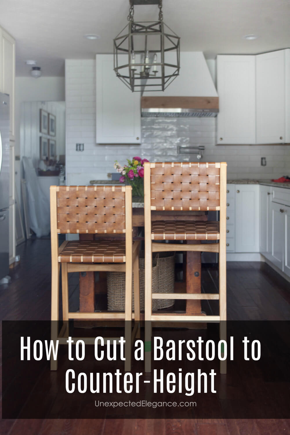 Find out how to cut a barstool to counter height easily! If you need your barstool to be shorter, this might be a great solution!!